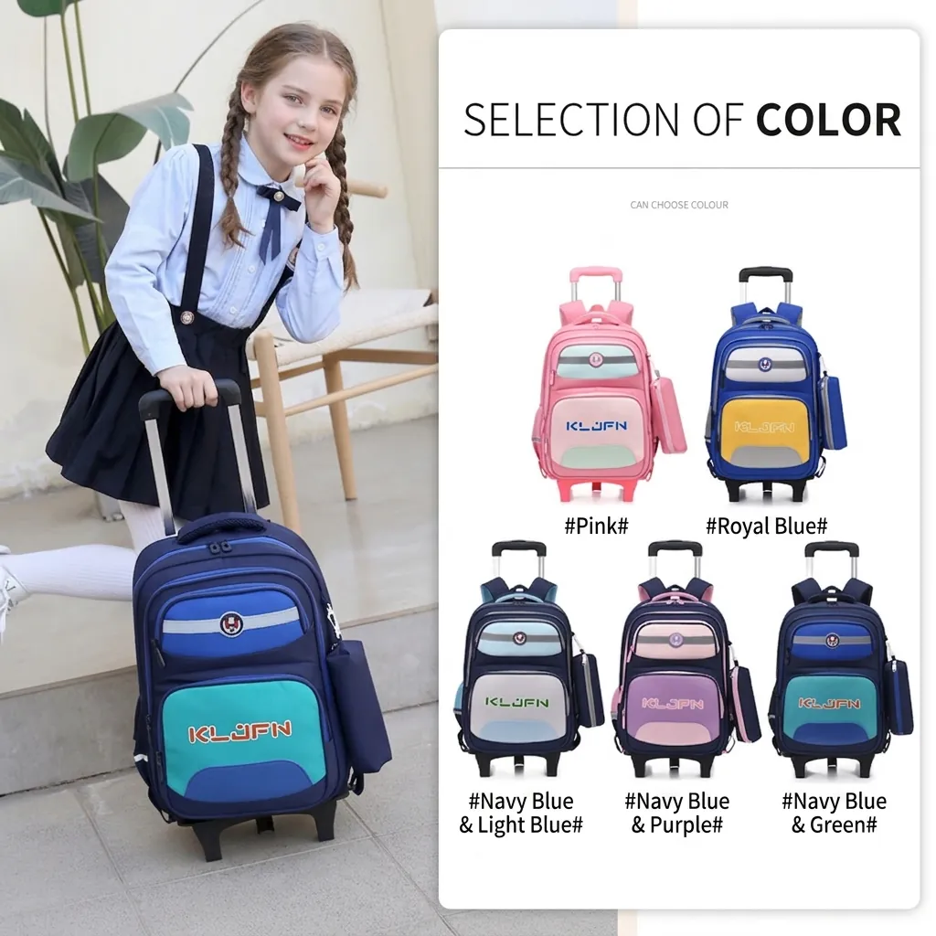 Rolling Backpack Children Oxford Cloth Waterproof Large Capacity Detachable Trolley School Bag For Girls Boys