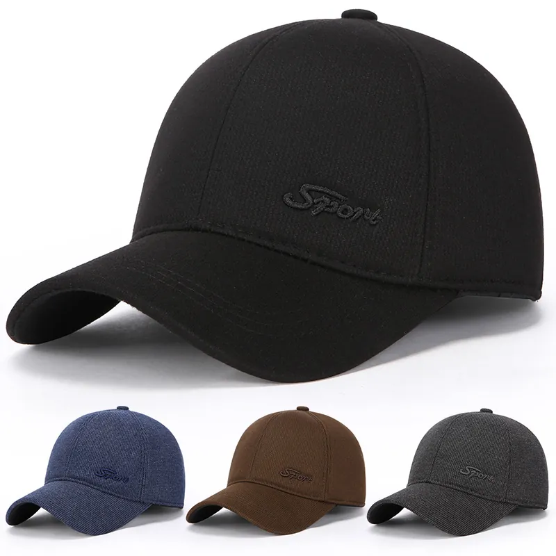Herren Winter Baseballkappe Mit Klappbaren Ohrenklappen Baumwolle Wolle Thermisch Winddicht Sport Bestickt Verstellbar Hut