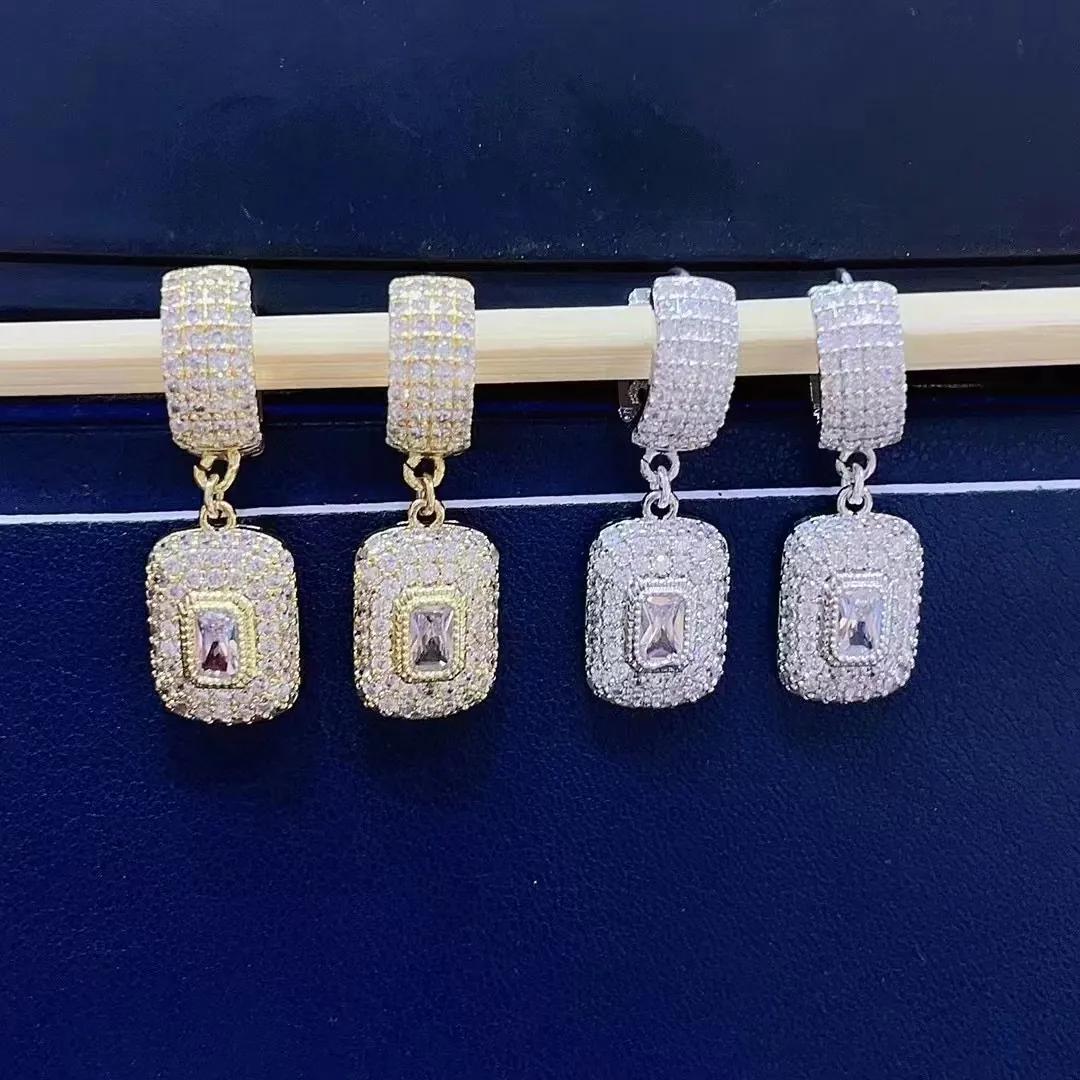 Rectangular Cubic Zirconia Drop Earrings Copper Micro Pave Square Geometric Huggie Hoop Luxury Jewelry For Women