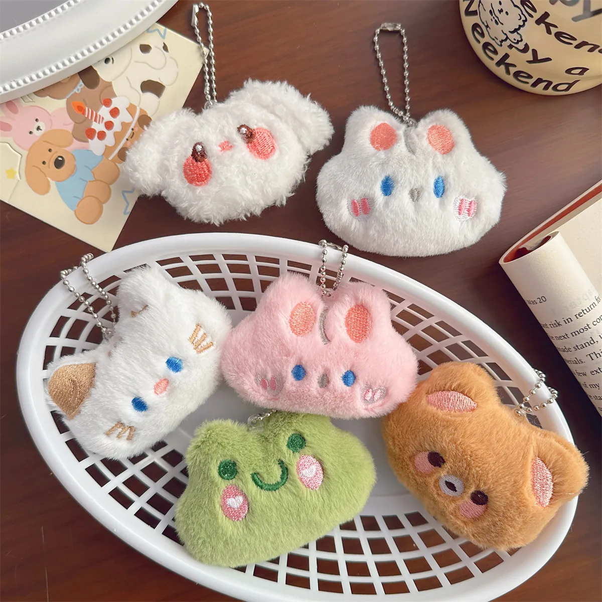 Cute Plush Animal Keychain Bag Charm Cartoon Bear Rabbit Frog Cat Dog Soft Stuffed Pendant Jewelry Gift For Students
