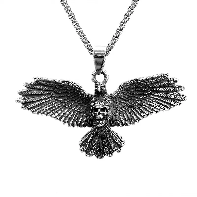 Vintage Stainless Steel Chain Alloy Eagle Skeleton Pendant Necklace For Men Women Gothic Punk Hip Hop Party Jewelry Gift