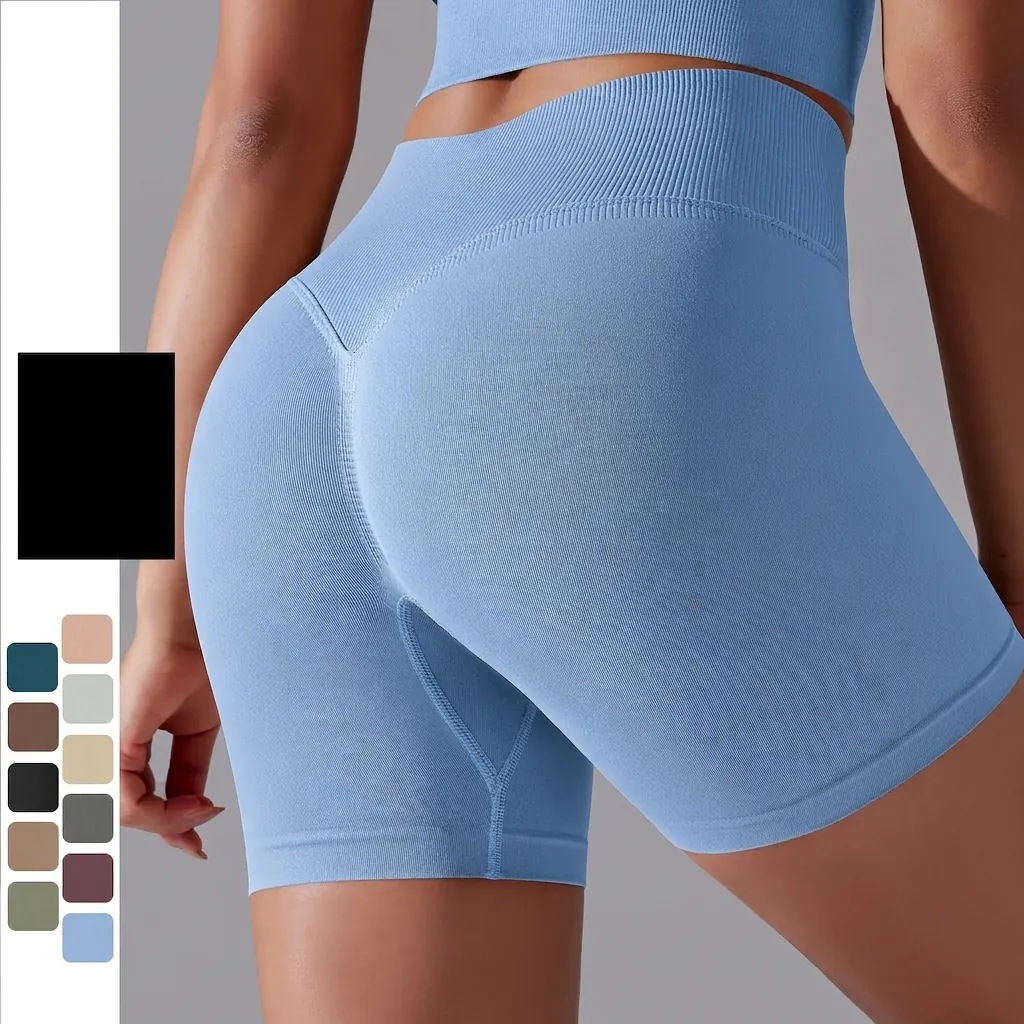 Short de Yoga sans Couture à Taille Haute pour Femmes Respirant Haute Élasticité Fitness Course Coupe Ajustée Short de Sport