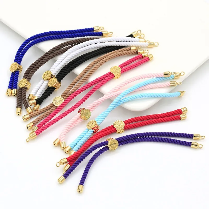 Adjustable Woven Rope Bracelet DIY Jewelry Making Braided Cord With 18K Gold Plated Tree Of Life Leaf Slider Findings