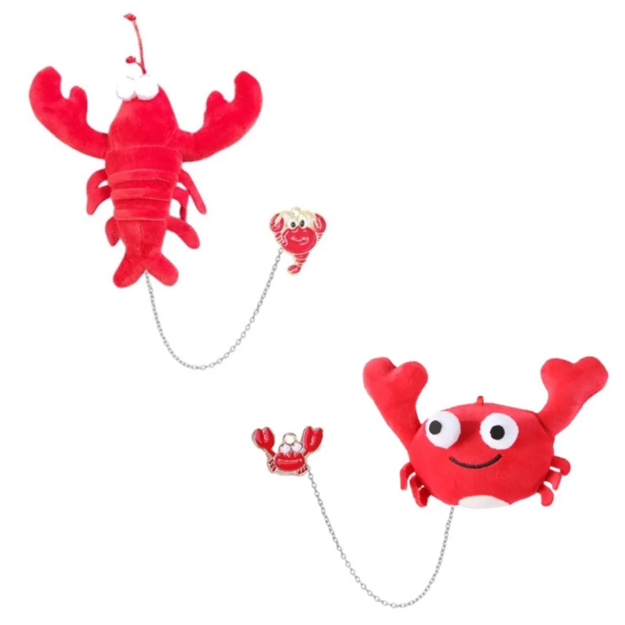 Cute Red Lobster And Crab Plush Brooch With Metal Chain Cartoon Animal Hair Clip Headband For Students Backpack Decoration