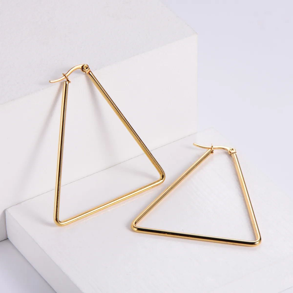 Large Triangle Hoop Earrings 18K Gold Plated 316 Stainless Steel Geometric Minimalist Jewelry For Women