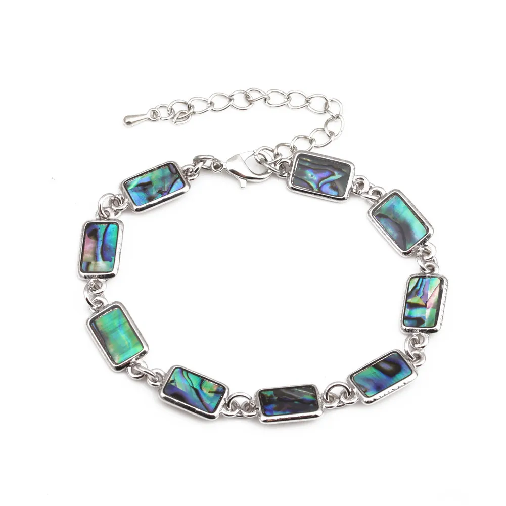 Pulsera Geométrica De Aleación Con Incrustaciones De Concha De Abulón Iridiscente Accesorio De Estilo Natural Ajustable