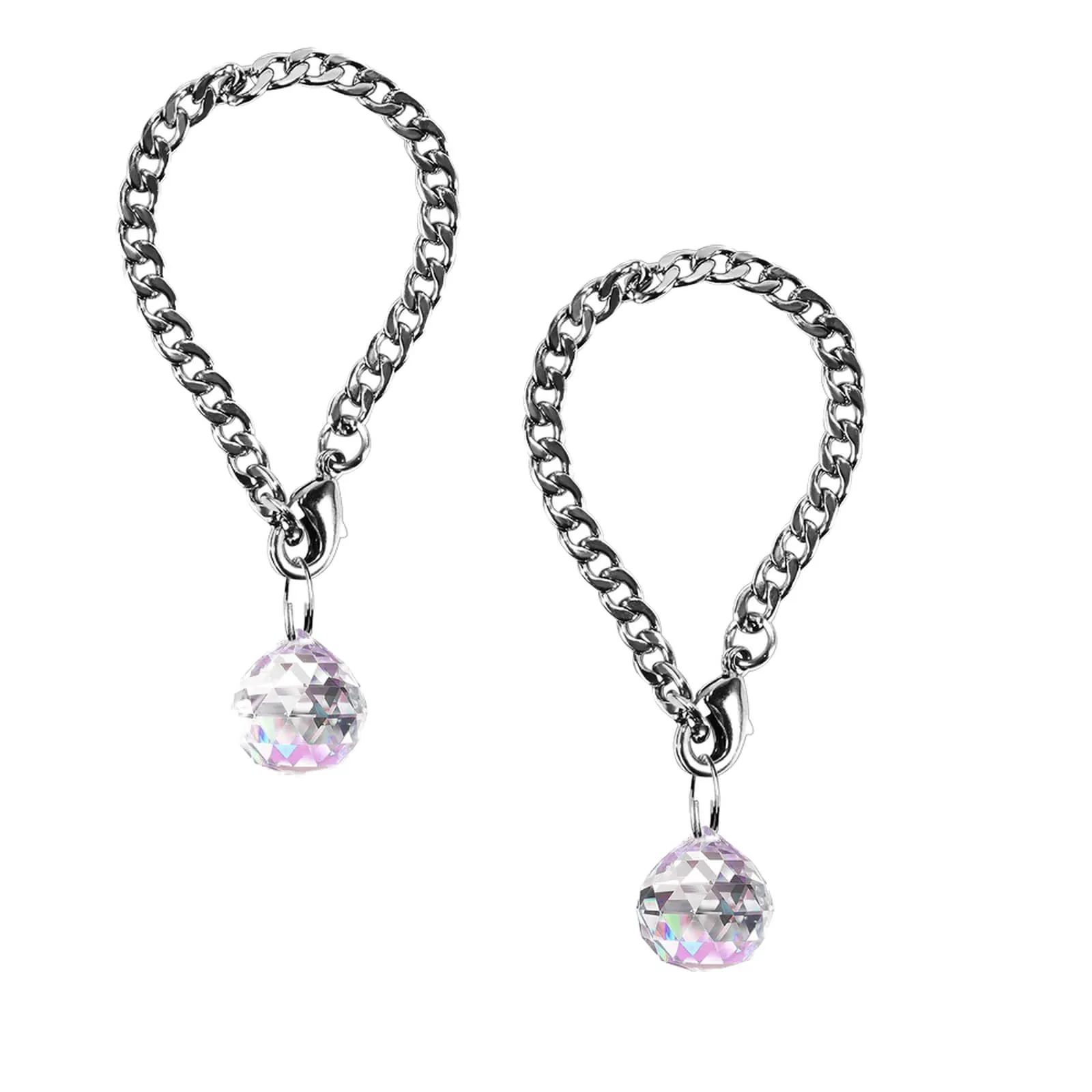 Crystal Ball Cup Handle Charm Iridescent Faceted Pendant Metal Chain With Double Lobster Clasps For Water Bottle Tumbler