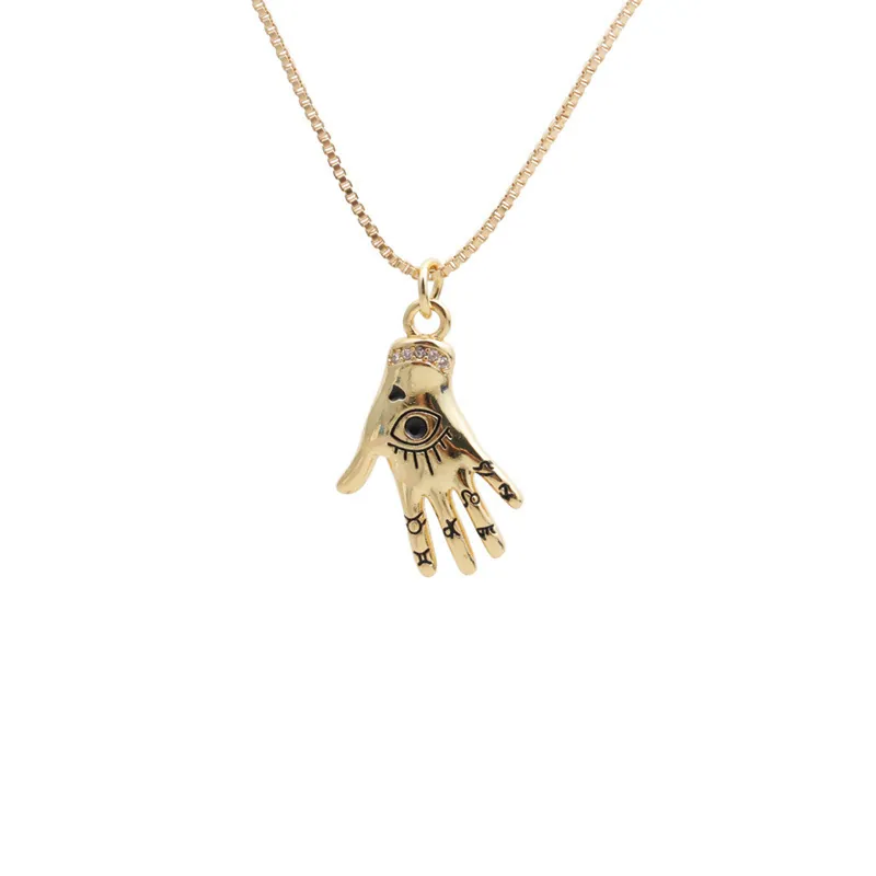 Collana Con Pendente Mano Di Hamsa Occhio Rame Placcato Oro Con Zircone Hip Hop Streetwear Vintage Gioielli Geometrici