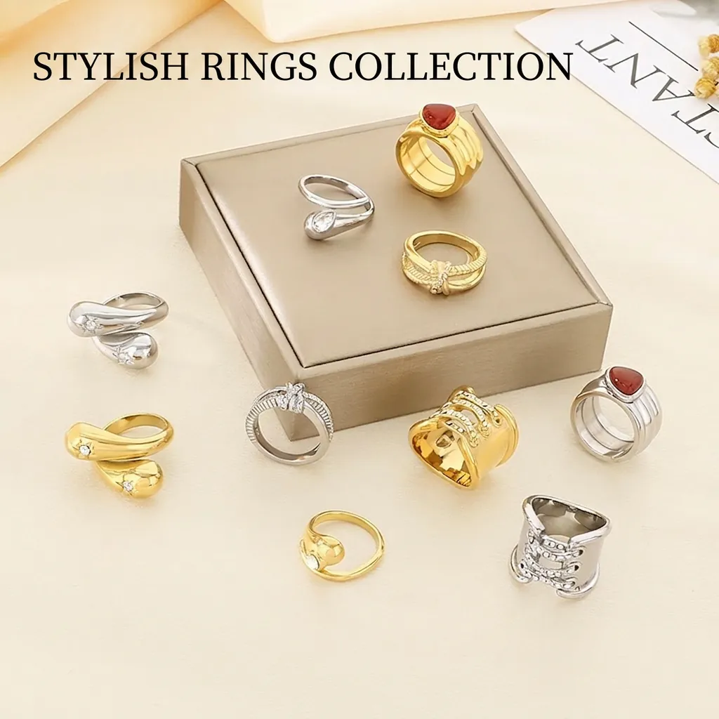 Edelstahl Strass Eingelegter Ring Für Damen Wassertropfen Unregelmäßiger Knoten 18K Vergoldet Mode Geometrischer Fingerring Täglicher Schmuck