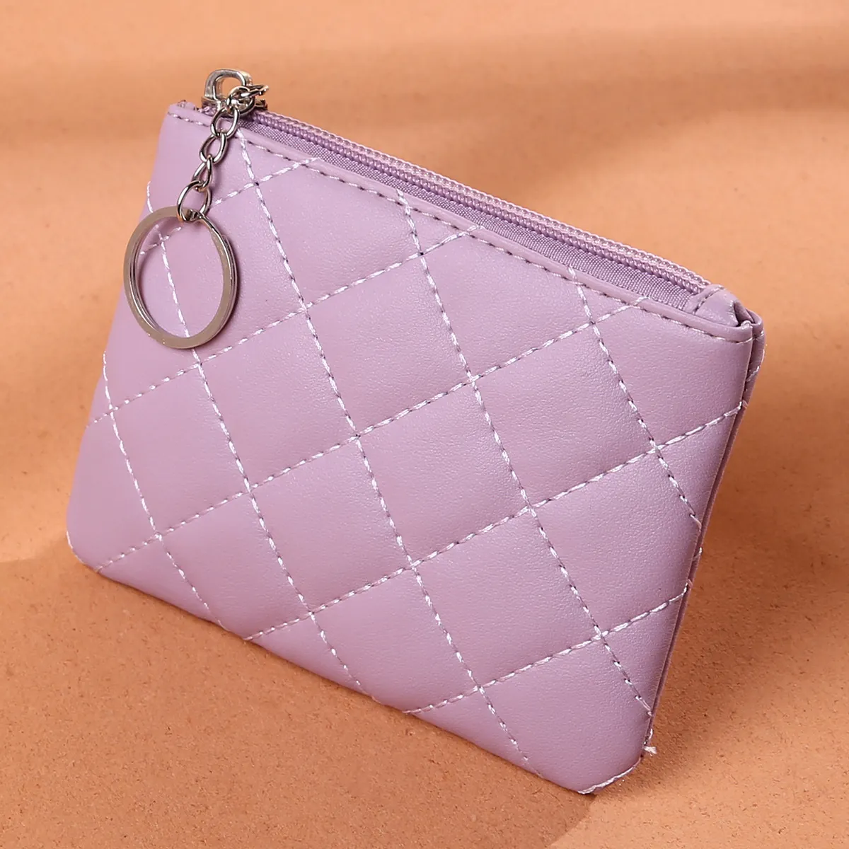 Portamonete In Pelle PU Trapuntata Da Donna Mini Portafoglio Con Cerniera Con Portachiavi Piccola Pochette