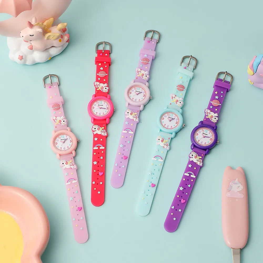 Cartoon Unicorn Quartz Watch Silicone Strap 3D Relief Analog Display For Kids Girls Gift