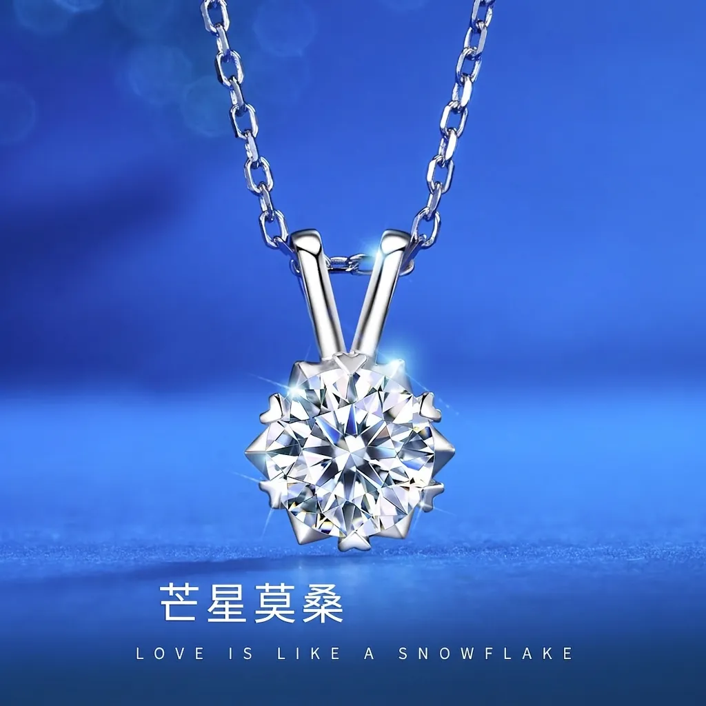 Snowflake Moissanite Pendant Necklace 925 Sterling Silver Starburst Elegant Fashion Jewelry Gift For Women
