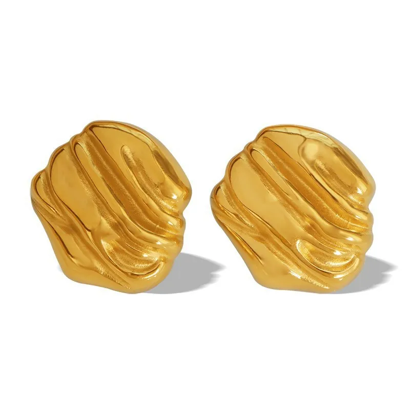 Vintage Irregular Texture Stainless Steel Hoop Earrings Gold Plated Geometric Wave Huggie Earrings For Women Jewelry