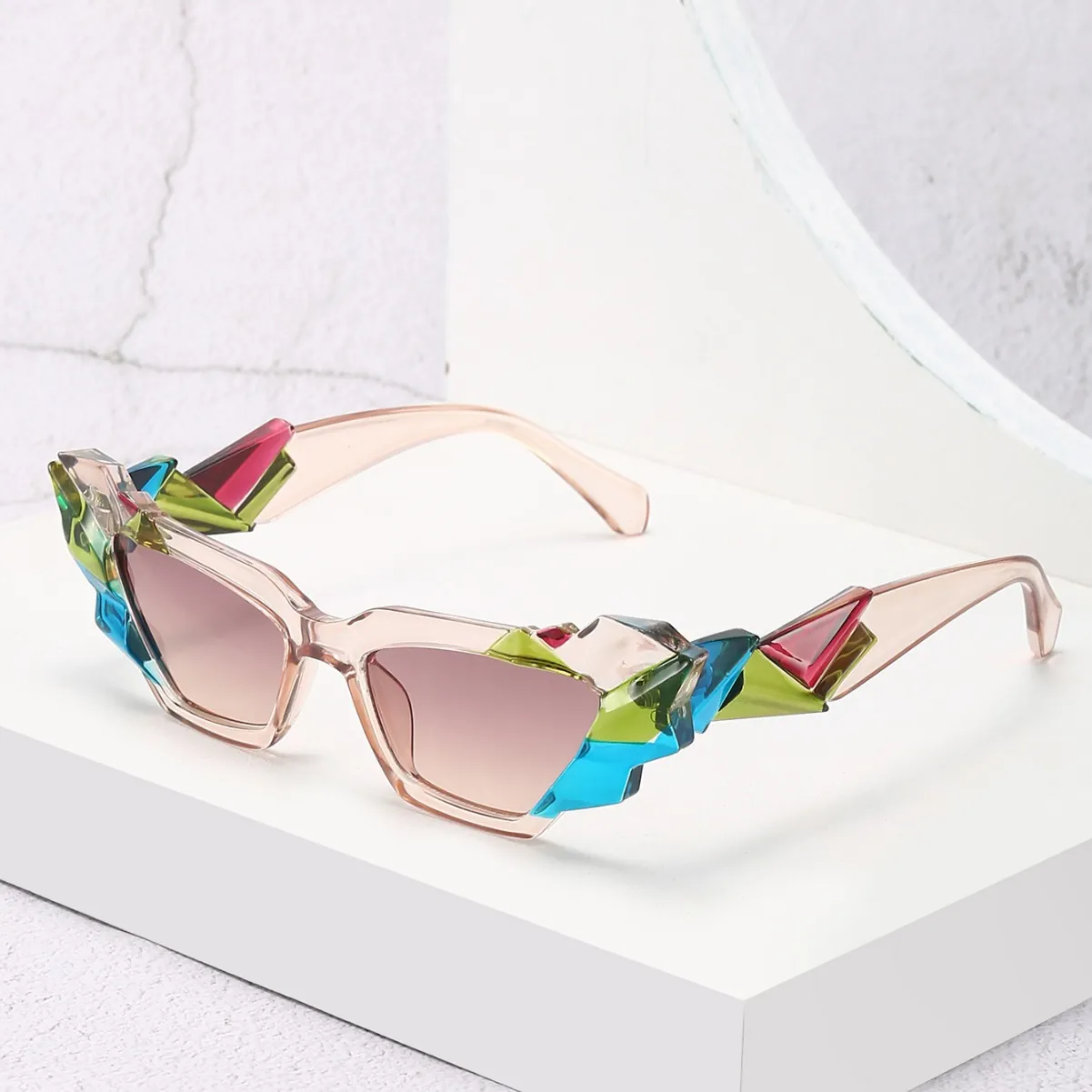 Cat Eye Sunglasses Irregular Geometric Crystal PC Frame UV400 Protection Trendy Avant-Garde Accessory For Women