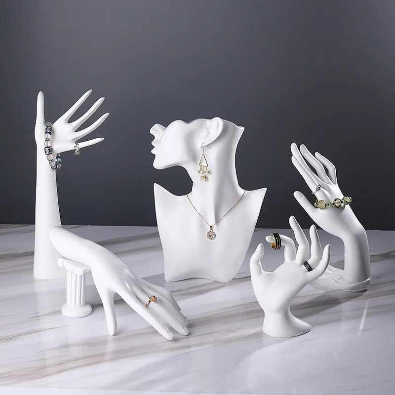 Présentoir À Bijoux En Résine Mannequin Main Et Buste Pour Colliers Bagues Bracelets Boucles D'oreilles Rangement Élégant
