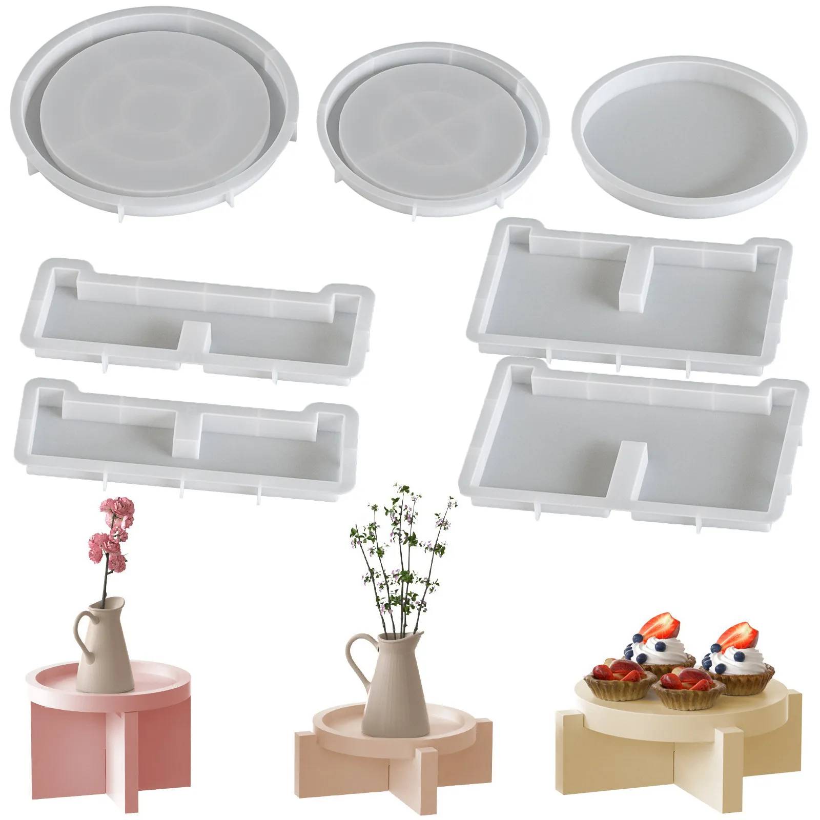 Round Tray Storage Rack Silicone Mold DIY Resin Casting Plaster Coaster Handcrafted Home Decor Simple Desktop Ornament