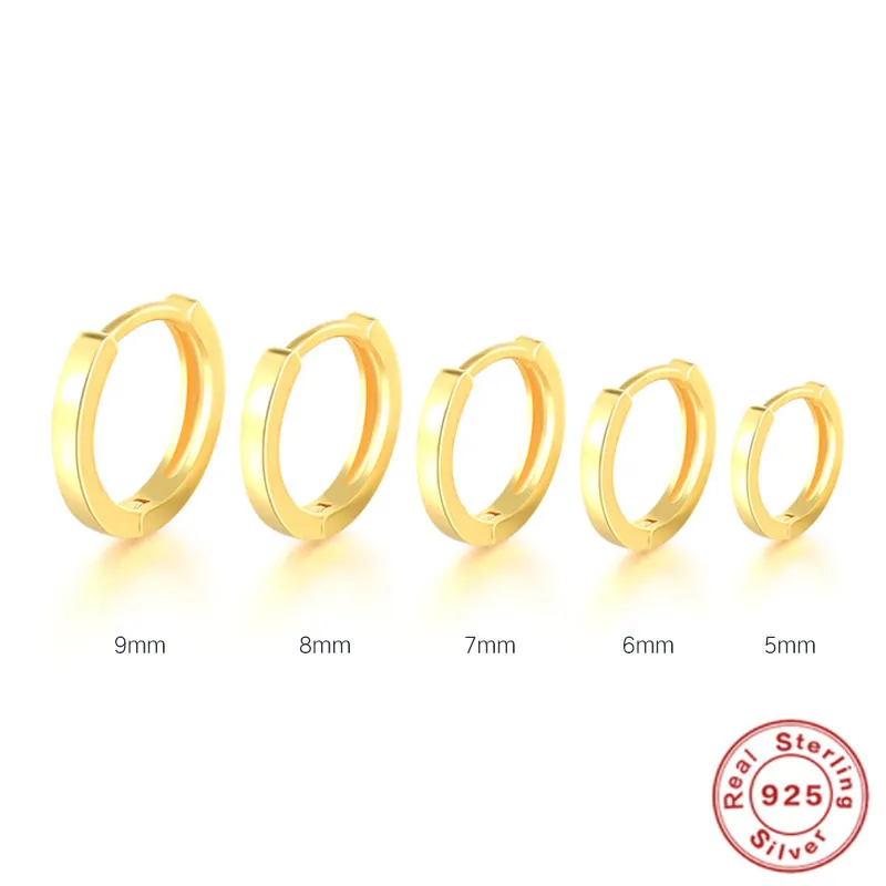 Minimalist 925 Sterling Silver Hoop Earrings Smooth Polished Huggie Earrings For Women Tiny Piercing Jewelry