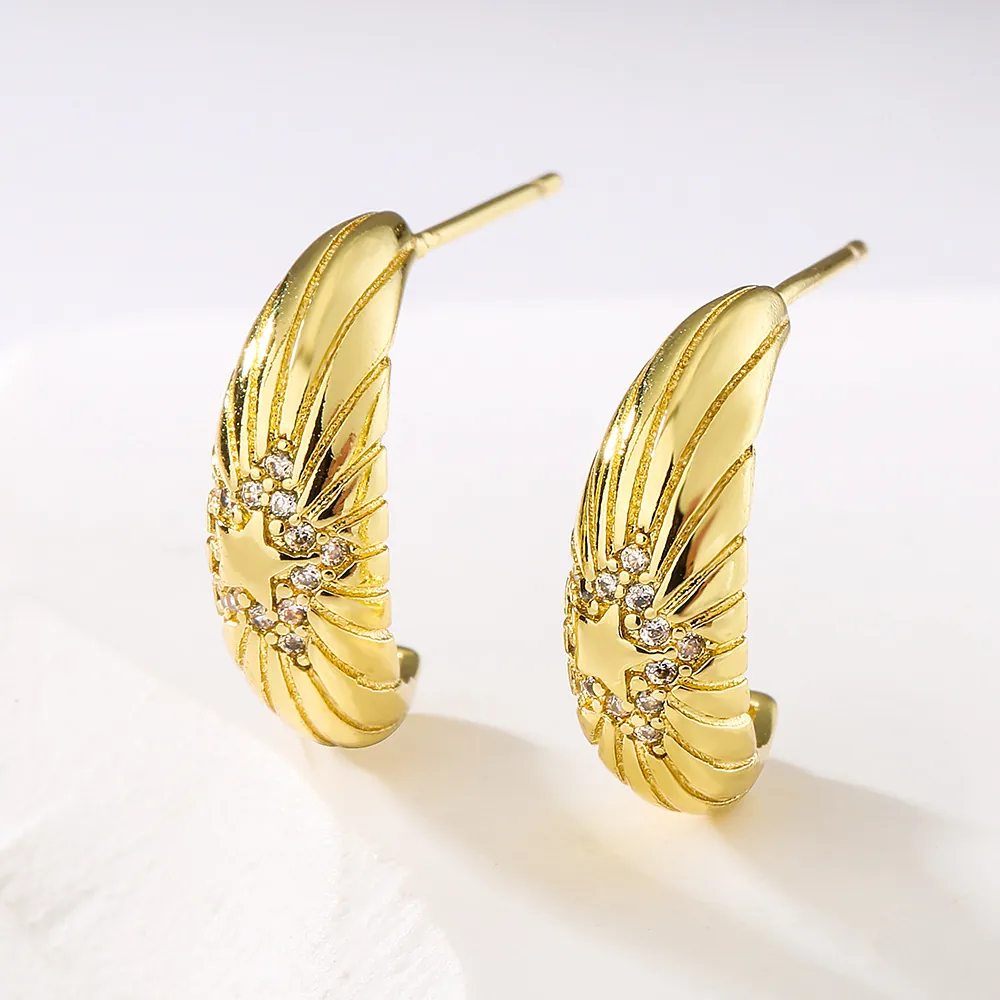 Orecchini A Lobo A Stella In Rame Placcato Oro 18K Zircone Micro Intarsiato Mezzaluna Gioielli Di Moda Per Donna