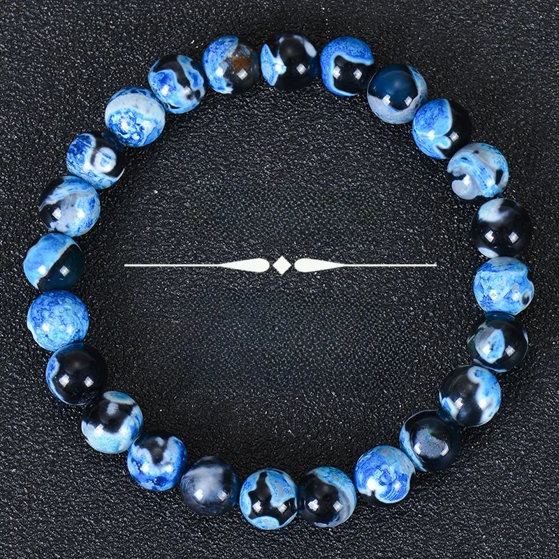Natuurlijk Blauw Agaat Kralen Armband Handgemaakte Steen Elastische Energie Healing Sieraden Voor Mannen Vrouwen Mode