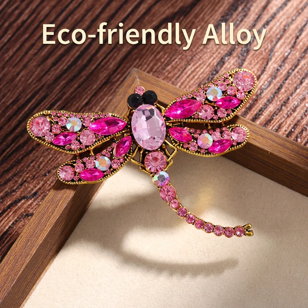 Vintage Oversized Dragonfly Brooch With Colorful Rhinestone Crystal Inlaid Alloy Pin For Women Retro Animal Breastpin