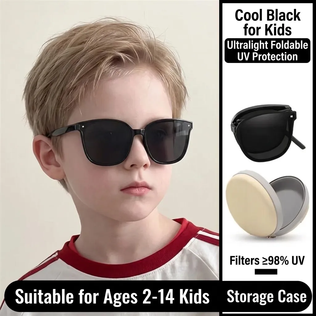 Foldable Kids Sunglasses PC Frame UV Protection Portable Square Shades For Toddler Children Boys Girls Outdoor Summer Travel