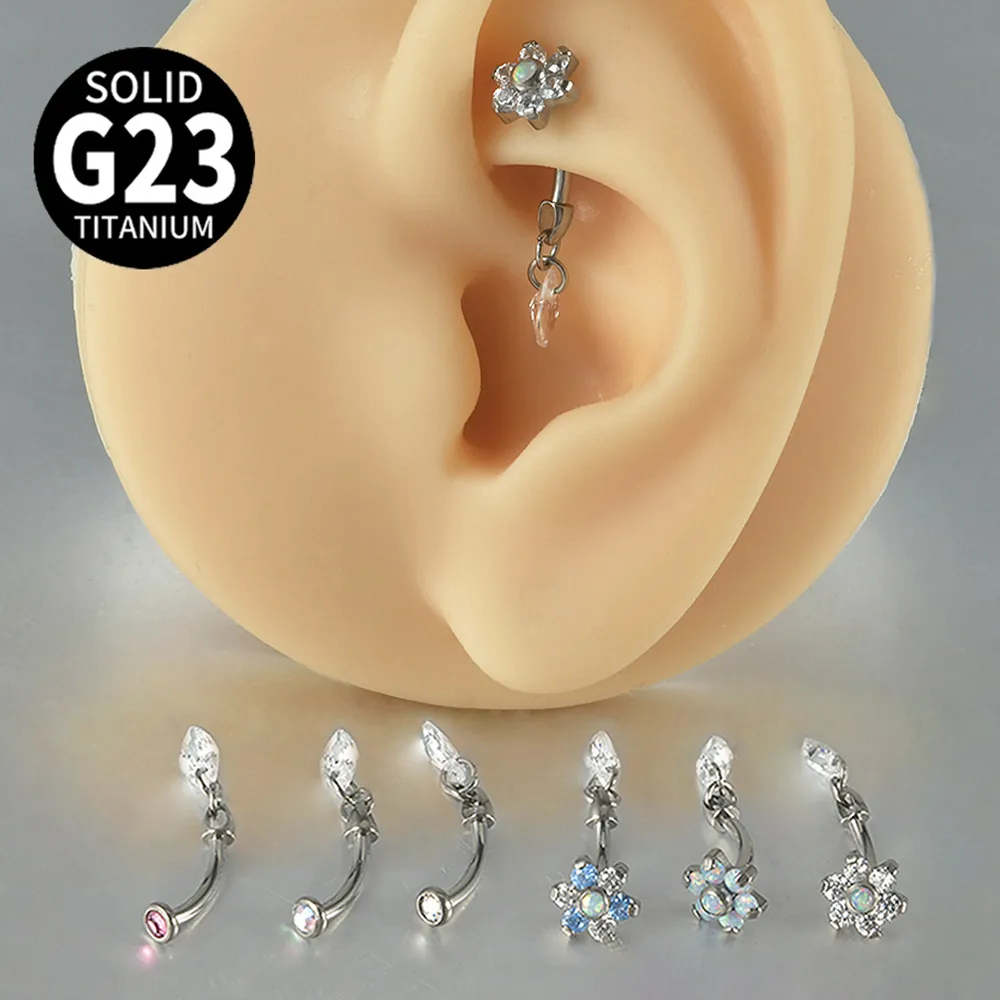 G23 Titanium Zirconia Flower Teardrop Piercing Stud Artificial Opal Belly Button Ring For Women Daily Body Jewelry