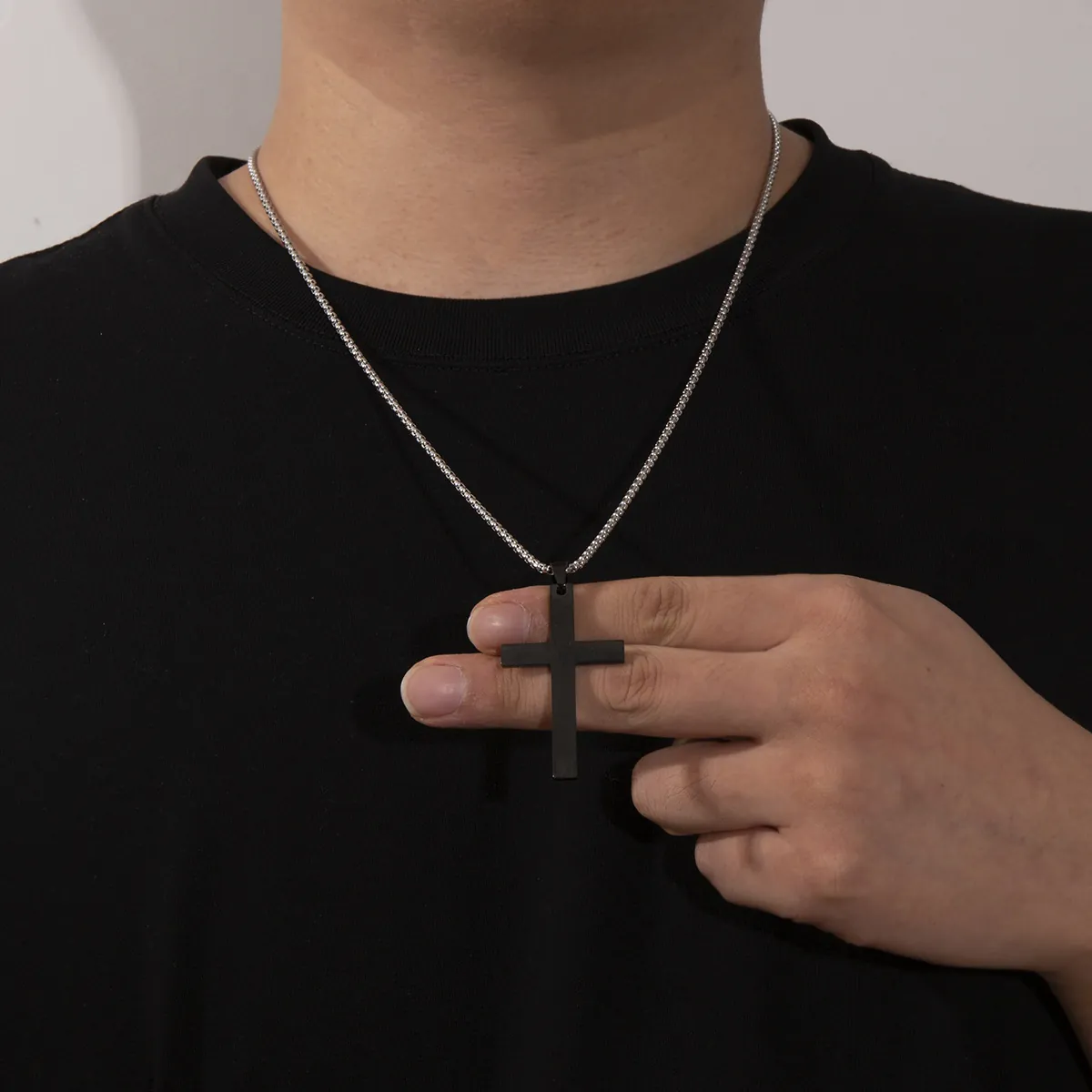 Cross Pendant Necklace Stainless Steel Minimalist Streetwear Hip Hop Style Jewelry For Men And Women