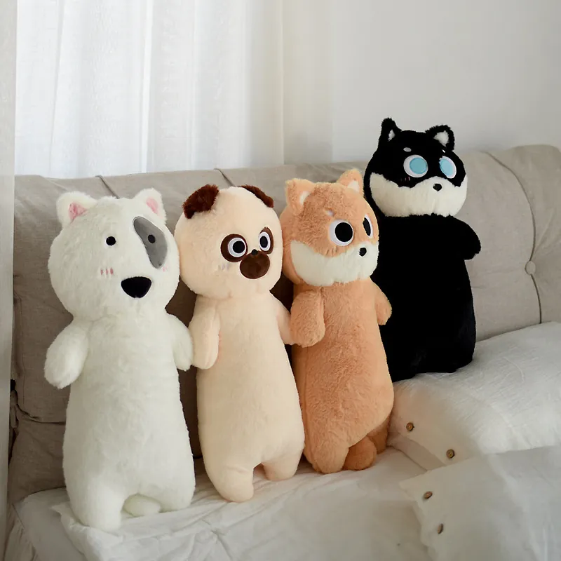 Coussin en Peluche en Forme d'Animal en Bande Longue Doux Grands Yeux Chat Chien Coussin pour Lit Canapé Maison