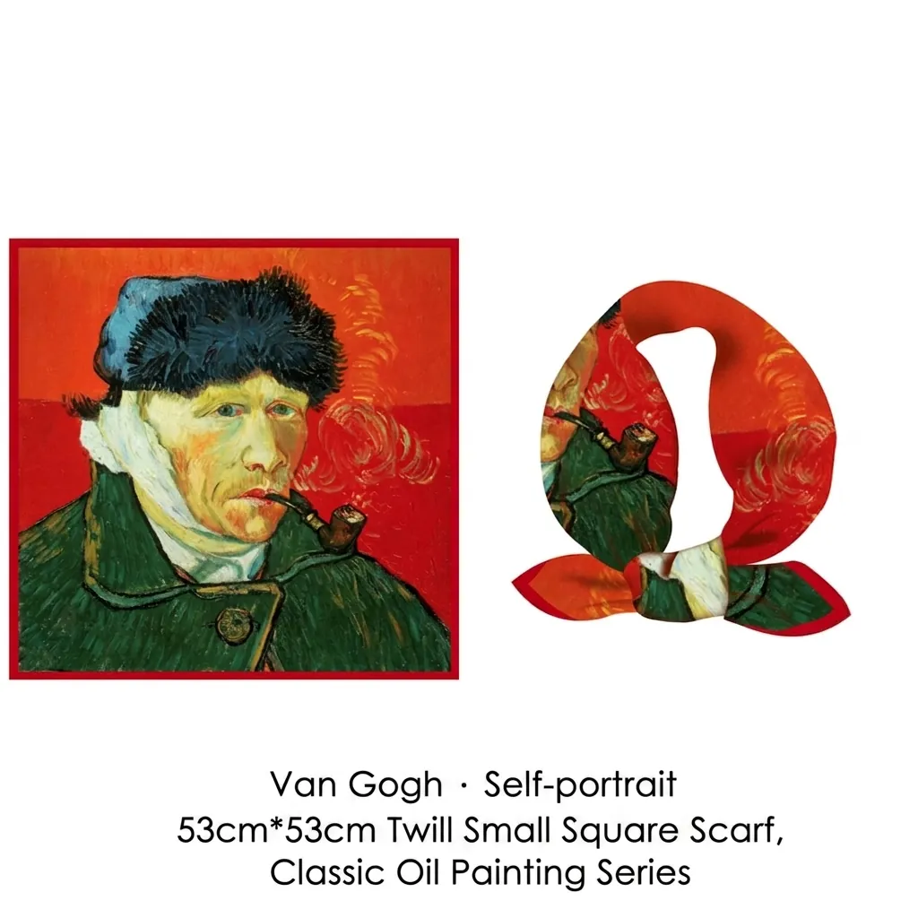 Artistic Van Gogh Self-Portrait Satin Square Scarf For Women Elegant Decorative Oil Painting Print Head Scarf Accessory