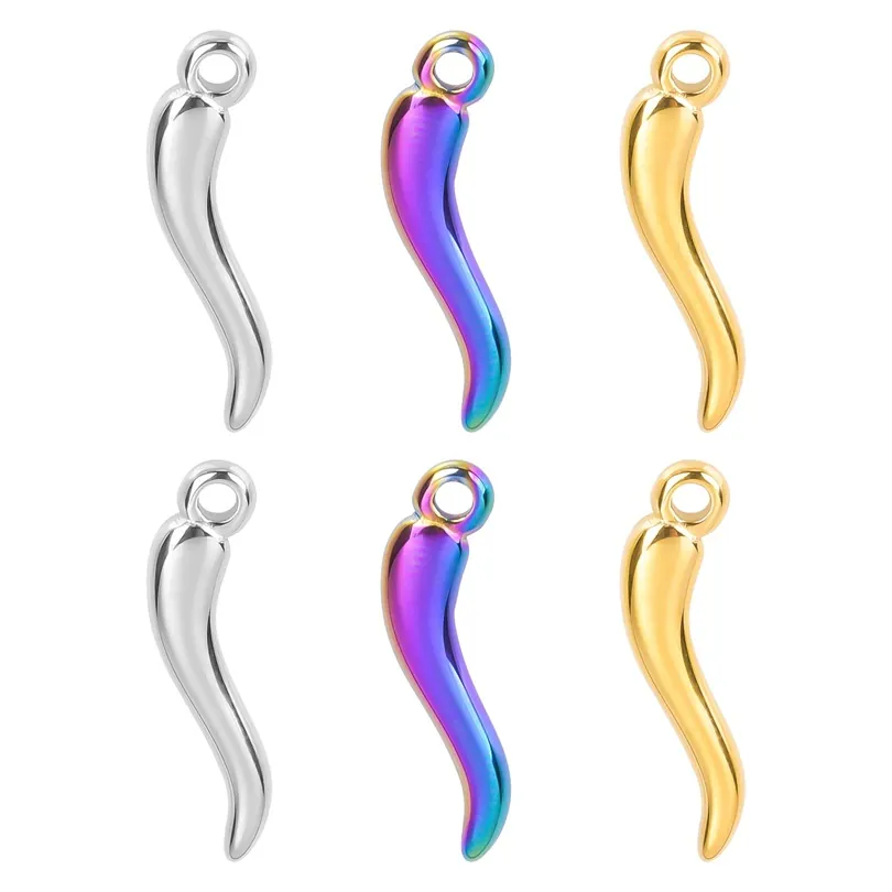 Stainless Steel Chili Pepper Pendant Necklace Vacuum Plated Gold Rainbow Italian Horn Cornicello Lucky Charm For Women