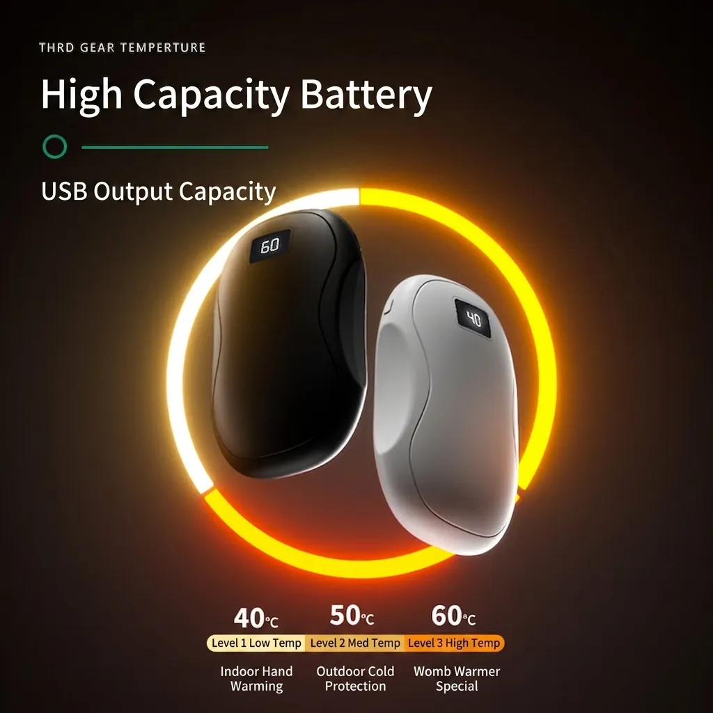 Scaldamani Ricaricabile Power Bank Display Digitale Riscaldatore Invernale Portatile Tre Livelli di Riscaldamento Dispositivo Riscaldamento Tascabile Protezione Sicurezza