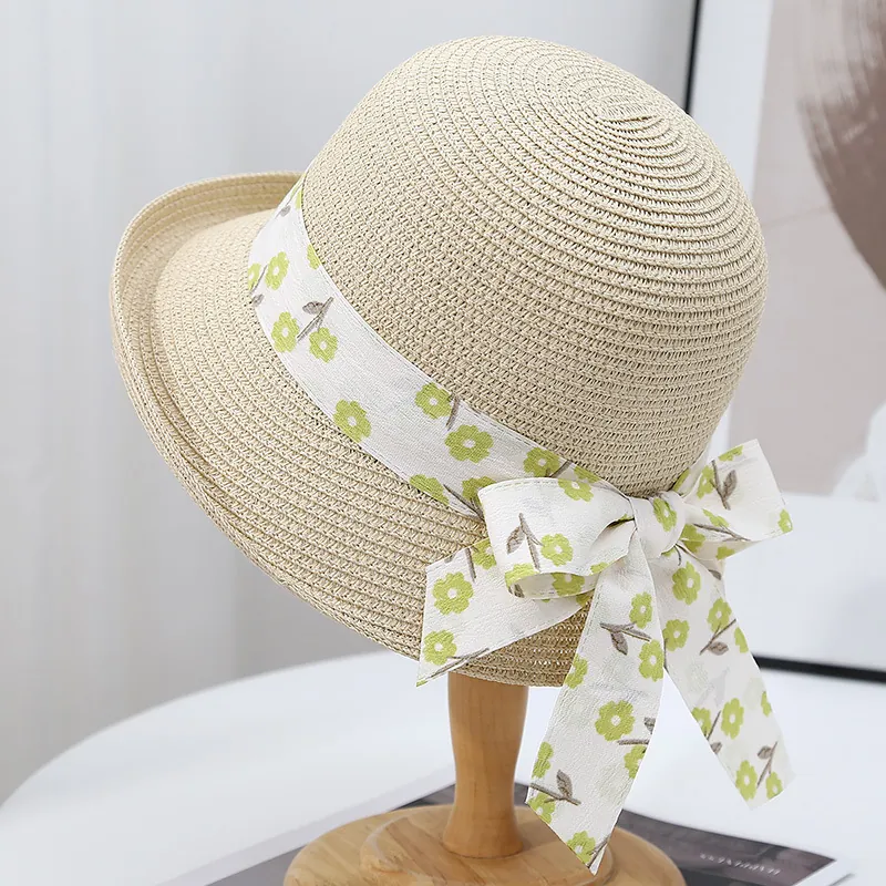 Chapeau De Paille D'été Pour Femmes Tissé À La Main Protection Solaire Plage Ruban Floral Style Français