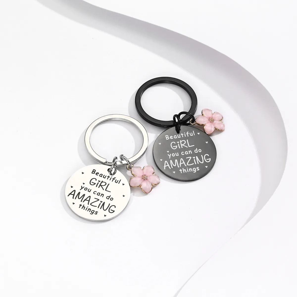 Portachiavi con Targhetta Rotonda Incisa in Acciaio Inossidabile Con Ciondolo a Fiore Rosa Citazioni Ispiratrici Minimaliste Pendente per Borsa Regalo Festa della Mamma Donna
