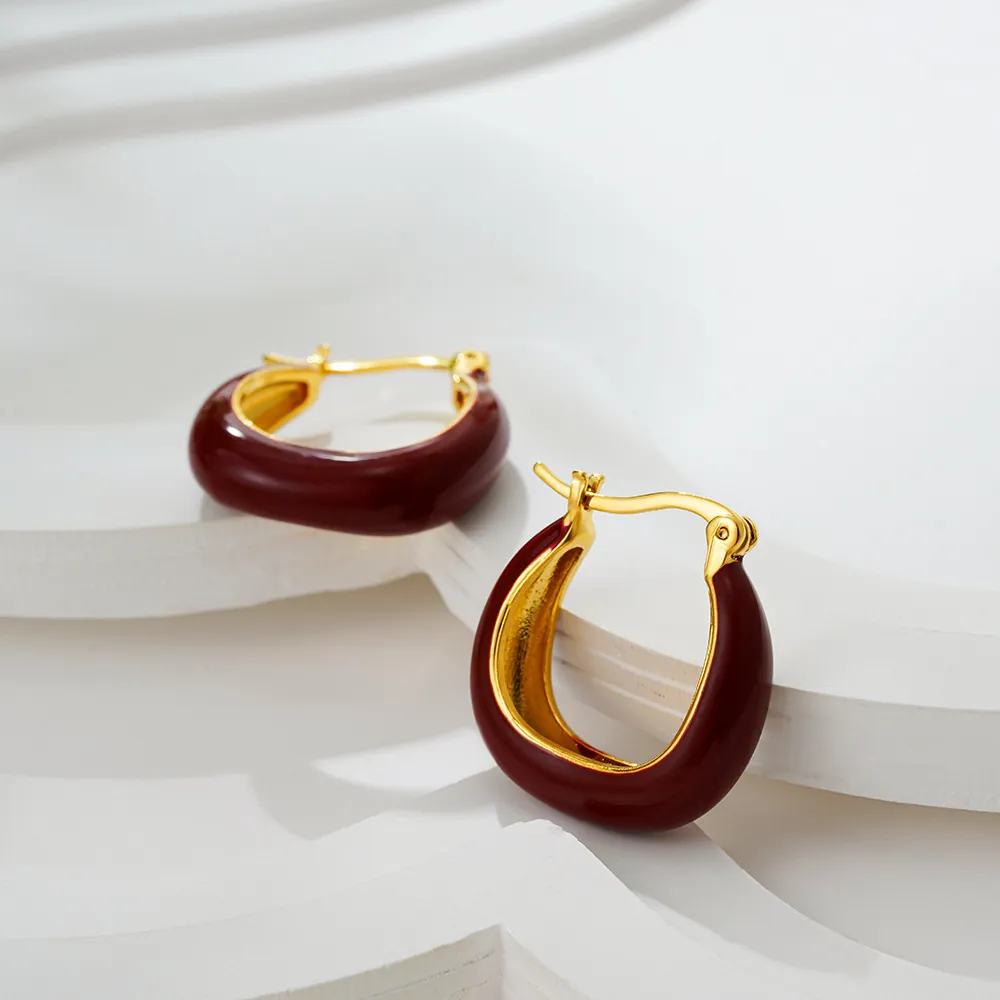 Orecchini a Cerchio in Smalto Vintage Francese Placcati Oro 18K Rame a Forma di U Orecchini Geometrici per Donna