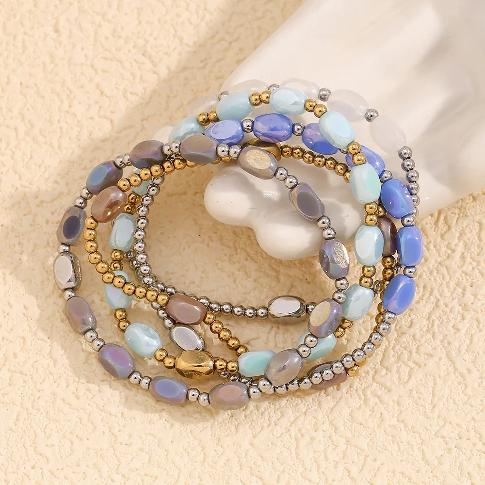 Handmade Lampwork Glass Beaded Bracelet 18K Gold Plated Stainless Steel Simple Elegant Jewelry For Women