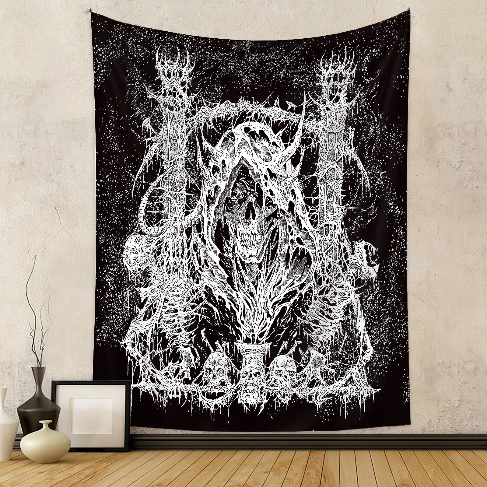 Tapisserie Murale Crâne Faucheuse Gothique Tissu Fond Art Sombre Polyester Suspendu Pour Chambre Salon Décoration Maison