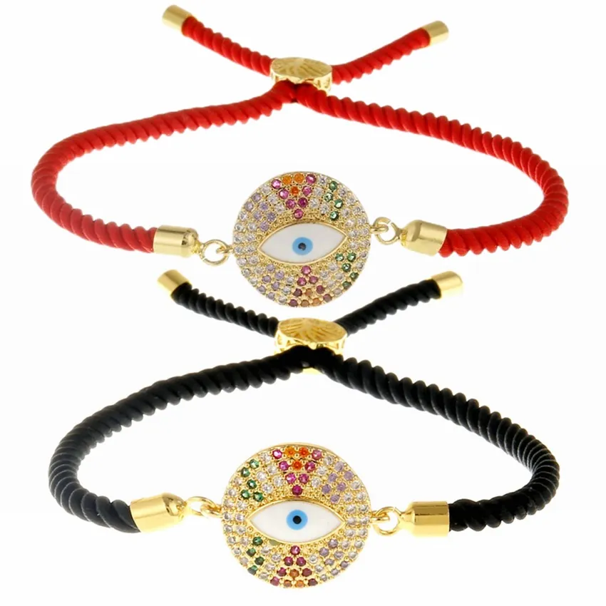Evil Eye Armband Kupfer Vergoldet Mit Bunten Zirkonia Verstellbares Geflochtenes Seil Boho Schmuck Für Damen