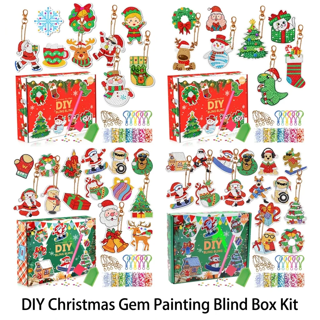 Christmas DIY Diamond Painting Keychains Acrylic Rhinestone Cartoon Art Handcrafted Pendant Ornaments