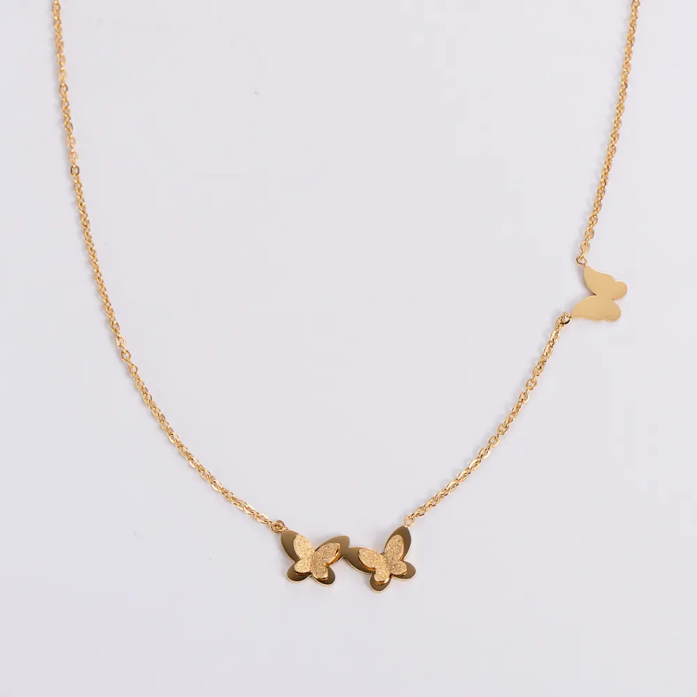 Stainless Steel Butterfly Pendant Necklace Matte Sandblasted Gold Plated Minimalist Clavicle Chain Jewelry For Women