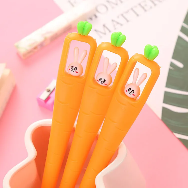Cute Cartoon Carrot Shape Gel Pen With Rabbit Decoration Plastic School Office Writing Stationery