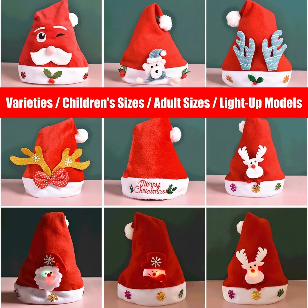 Christmas Hats Plush Santa Hat With LED Glowing Reindeer Antlers Snowman Decor For Adult And Kids Holiday Party