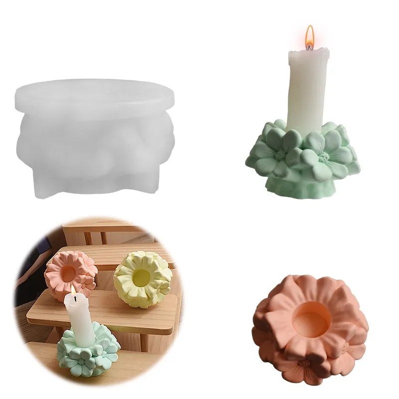 Blumen Kerzenhalter Silikonform Geprägtes Blütenblatt Design Für DIY Gips Harz Guss Heimdekor Handwerk