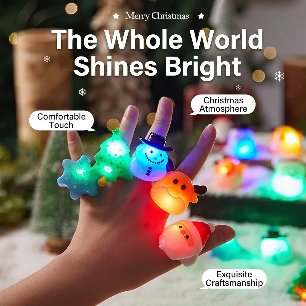 Christmas LED Glowing Rings Plastic TPR Soft Rubber Light Up Colorful Cartoon Santa Snowman Party Favors Kids Adults