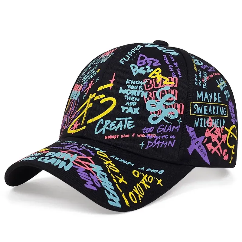Cotton Baseball Cap Colorful Graffiti Print Adjustable Sun Protection Hip Hop Streetwear Hat For Men Women Novelty