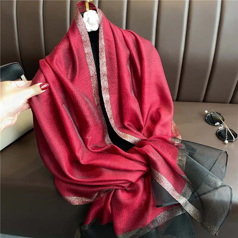 Bufanda Elegante de Poliéster Transparente para Mujer Con Borde de Lentejuelas de Hilo Dorado Protección Solar Chale Largo Ligero Gasa Suave para Viaje Playa