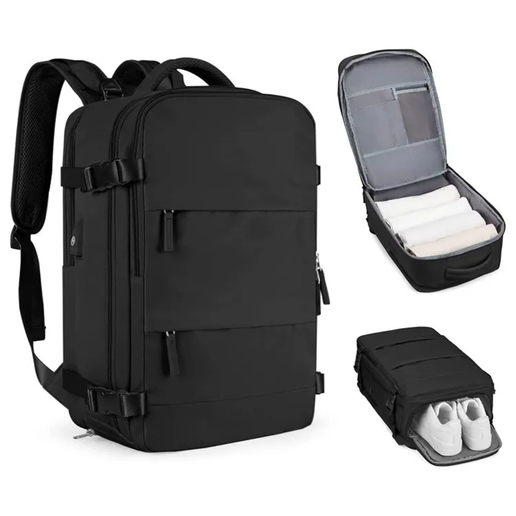 Large Capacity Travel Backpack Waterproof Polyester With USB Charging Port And Shoe Compartment Business Laptop Bag Unisex