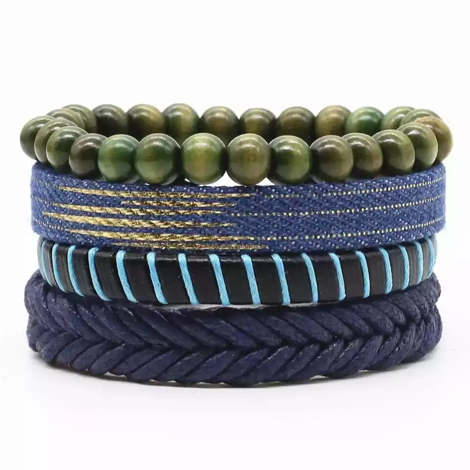 Mens Multi Layer Braided Leather Bracelets With Wood Beads Vintage Punk Style Jewelry Bracelet For Men