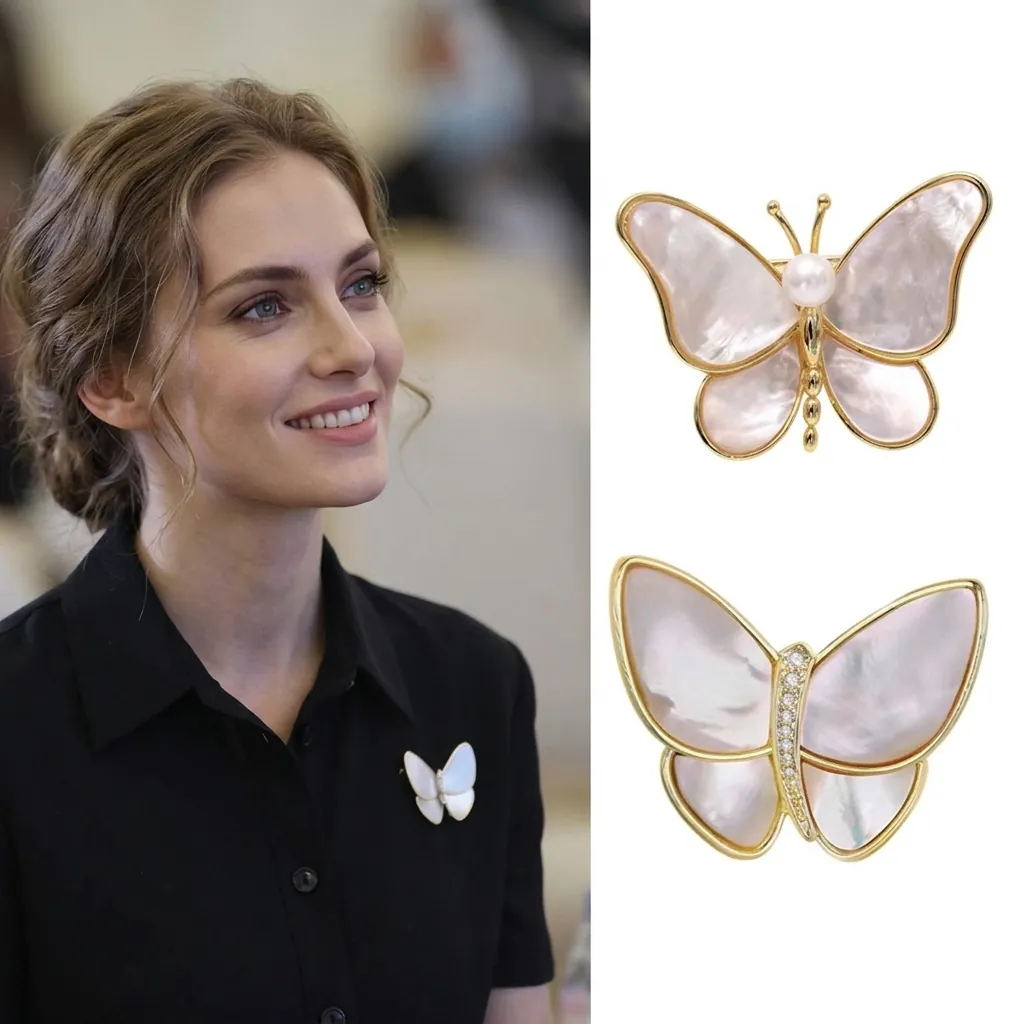 Schmetterling Brosche Anstecknadel Legierung Mit Muscheltextur Harz Und Strass Eleganter Schmuck Für Damen Anzüge Kleider Geschenk