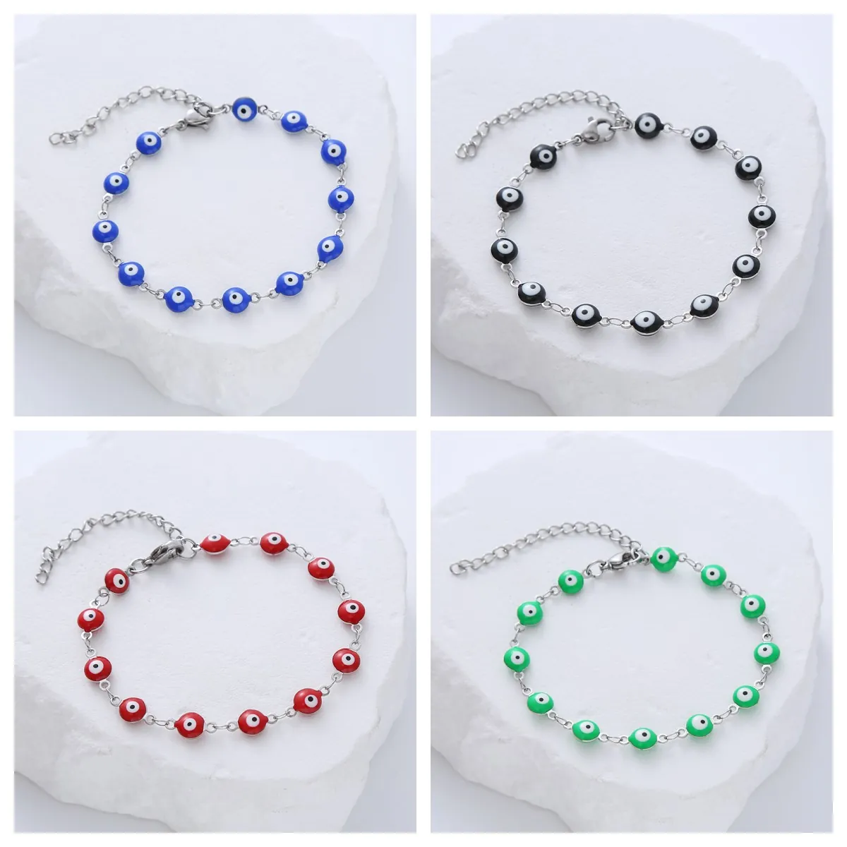 Evil Eye Bracelet Stainless Steel Enamel Bead Adjustable Lucky Charm Jewelry For Men Women