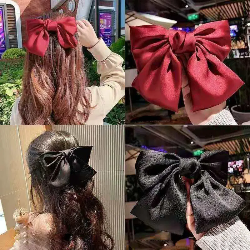 Large Bow Hair Clip Satin Chiffon Bowknot Hair Tie Elegant Sweet Japanese JK Style Headwear For Women Girls